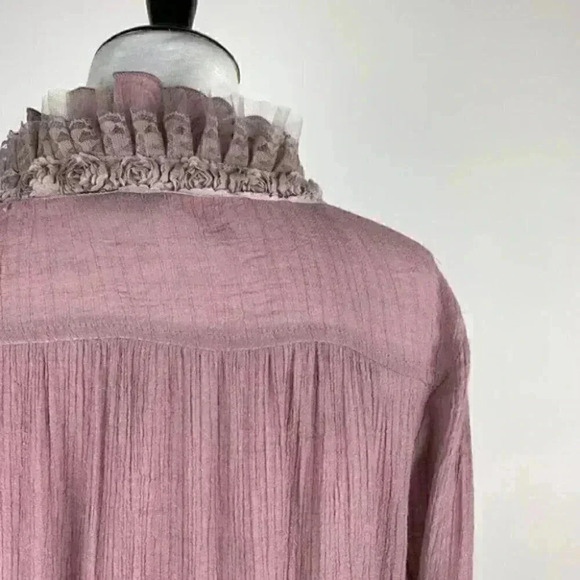 Noelle top sz L/XL pink mauve button down ruffle - Picture 6 of 10